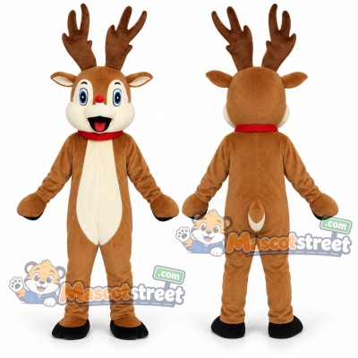 Brown Reindeer Mascot Costume with Red Collar