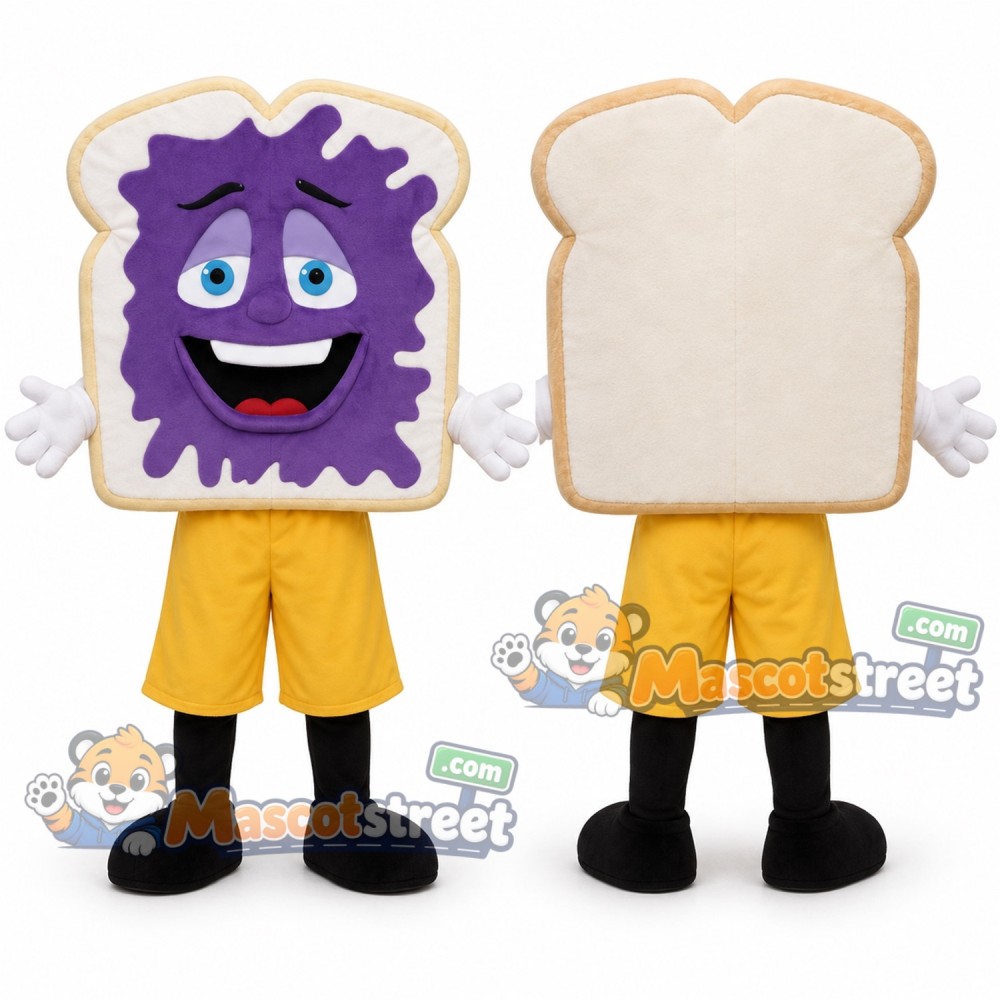 Bread Slice with Jam Mascot Costume with Yellow Shorts Bread Slice with Jam Mascot Costume with Yellow Shorts