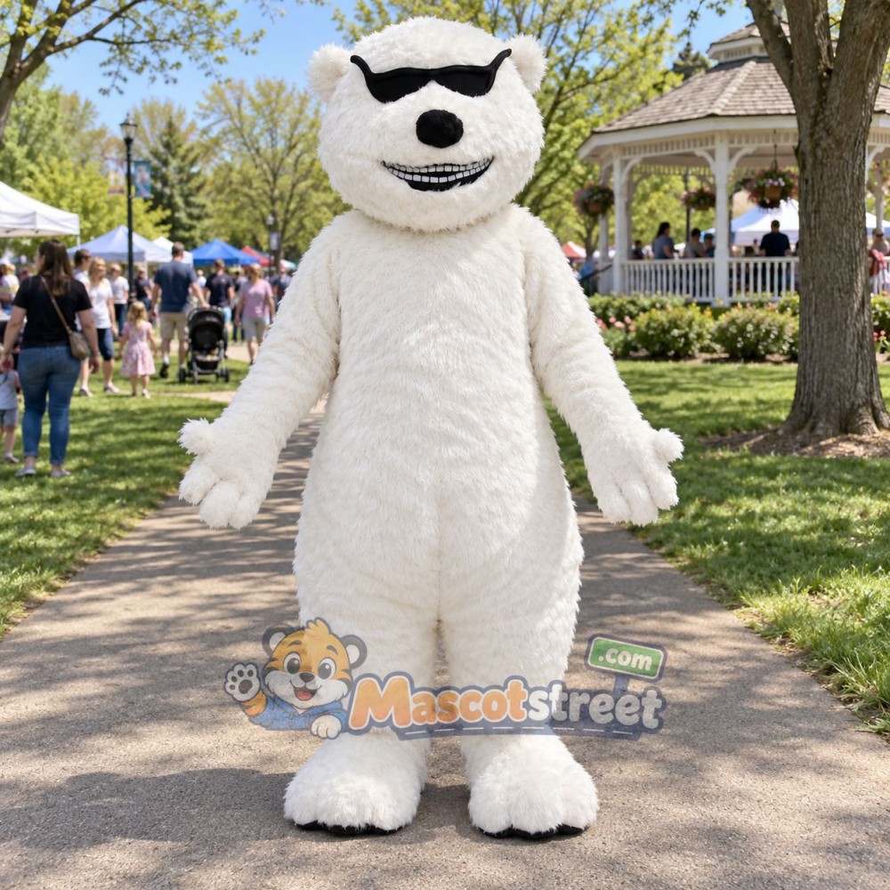 White Polar Bear Mascot Costume with Sunglasses White Polar Bear Mascot Costume with Sunglasses