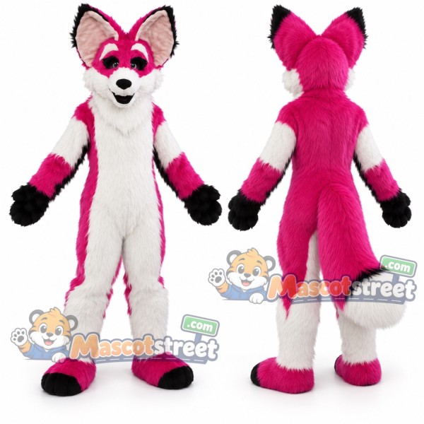 Pink and White Fox Mascot Costume