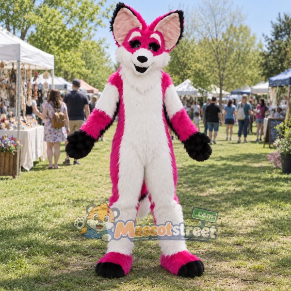 Pink and White Fox Mascot Costume