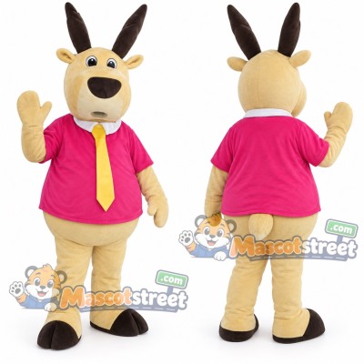 Tan Antelope Mascot Costume with Pink Shirt and Yellow Tie Tan Antelope Mascot Costume with Pink Shirt and Yellow Tie