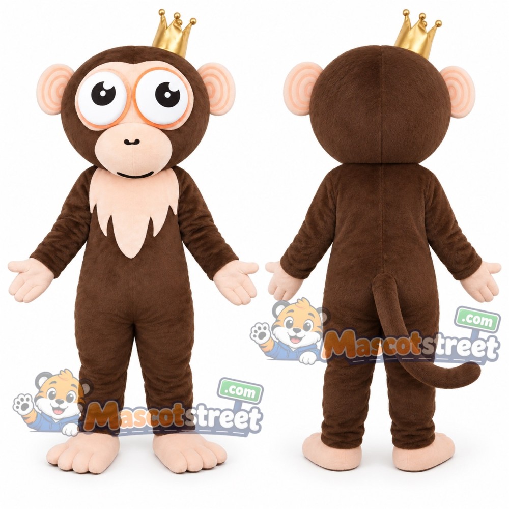 Brown Monkey Mascot Costume with Crown