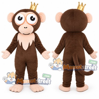 Brown Monkey Mascot Costume with Crown