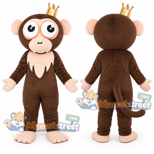 Brown Monkey Mascot Costume with Crown