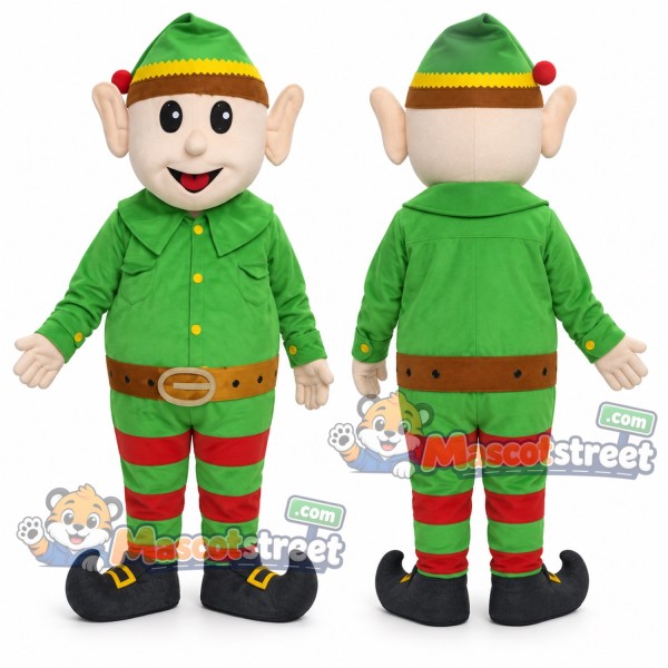 Christmas Elf Mascot Costume with Green Suit and Green Hat