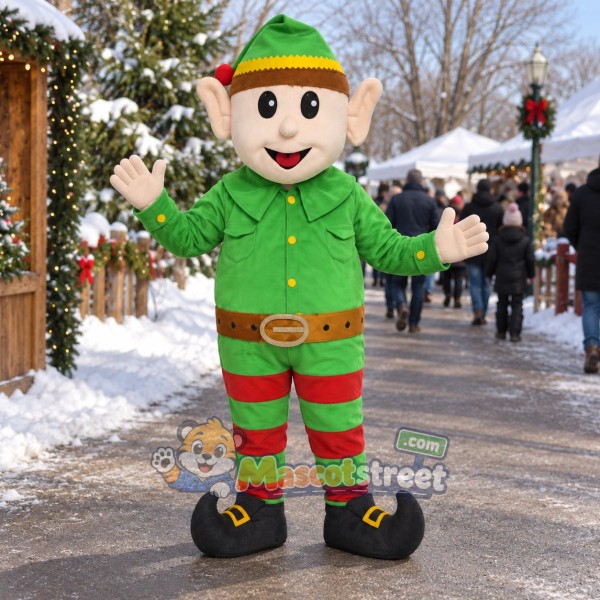 Christmas Elf Mascot Costume with Green Suit and Green Hat Christmas Elf Mascot Costume with Green Suit and Green Hat