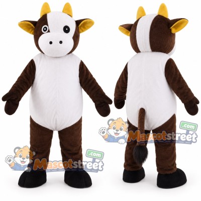 Brown and White Cow Mascot Costume
