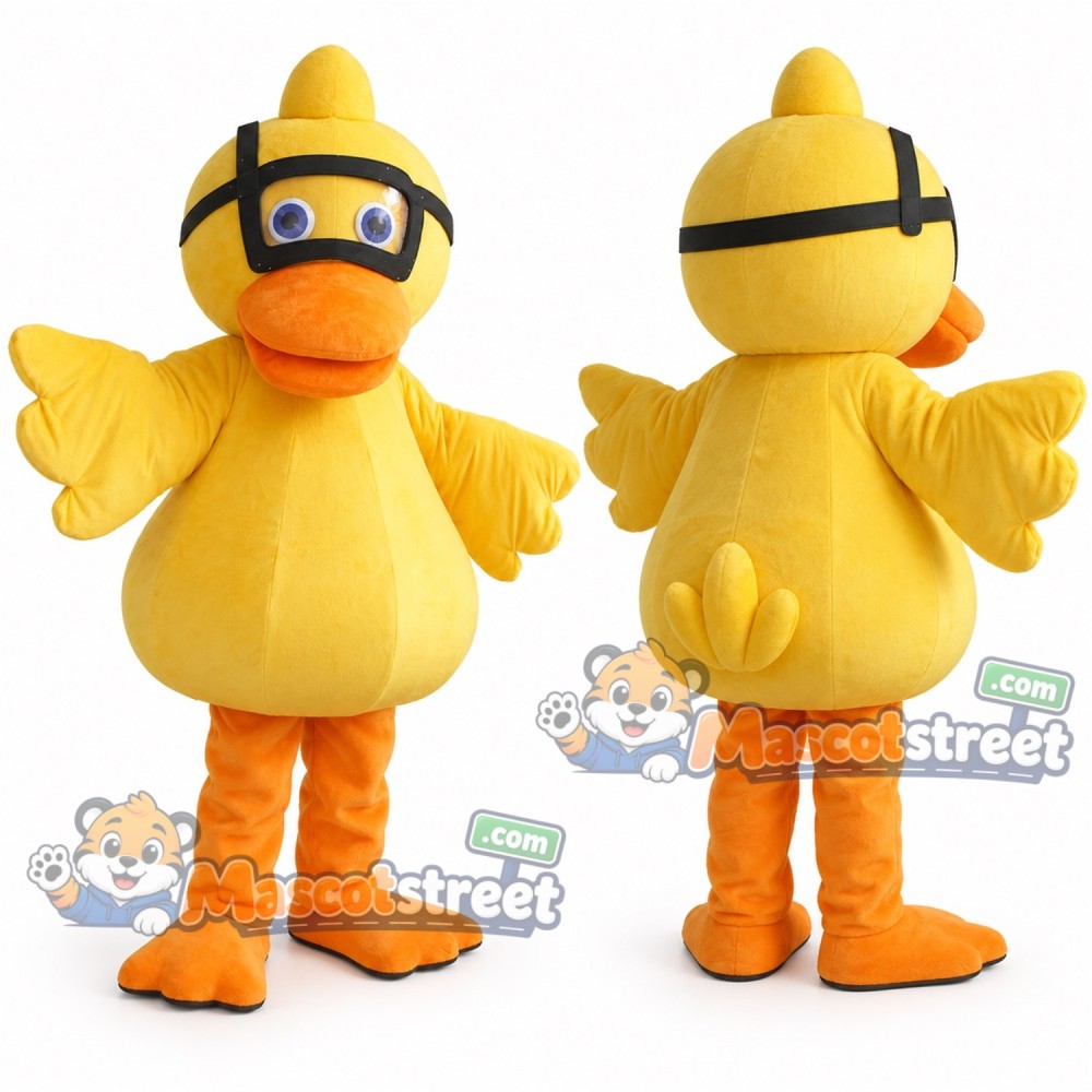 Yellow Duck Mascot Costume with Swimming Goggles