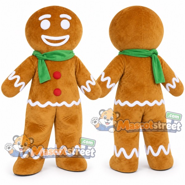 Gingerbread Person Mascot Costume with Green Scarf