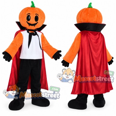 Pumpkin Mascot Costume with Red Cape, White Shirt and Black Trousers