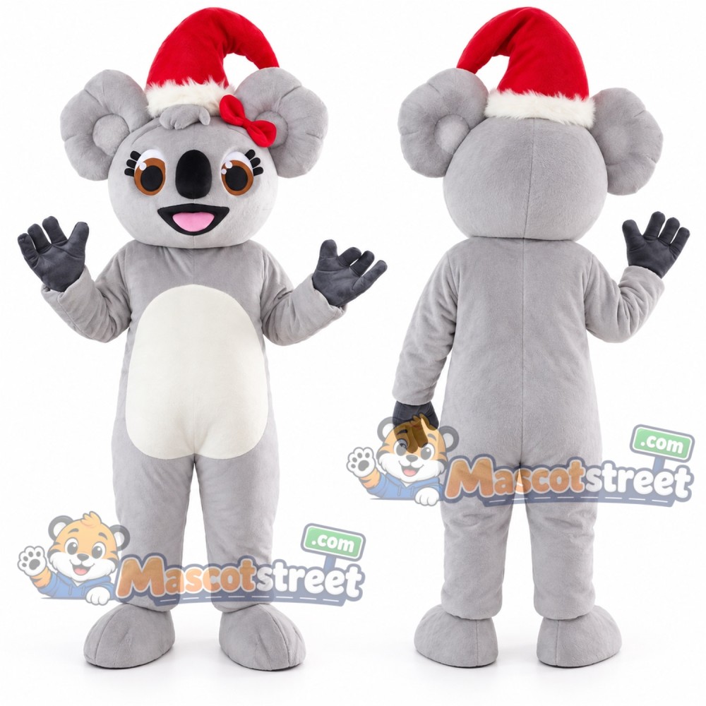 Gray Koala Mascot Costume with Santa Hat Gray Koala Mascot Costume with Santa Hat