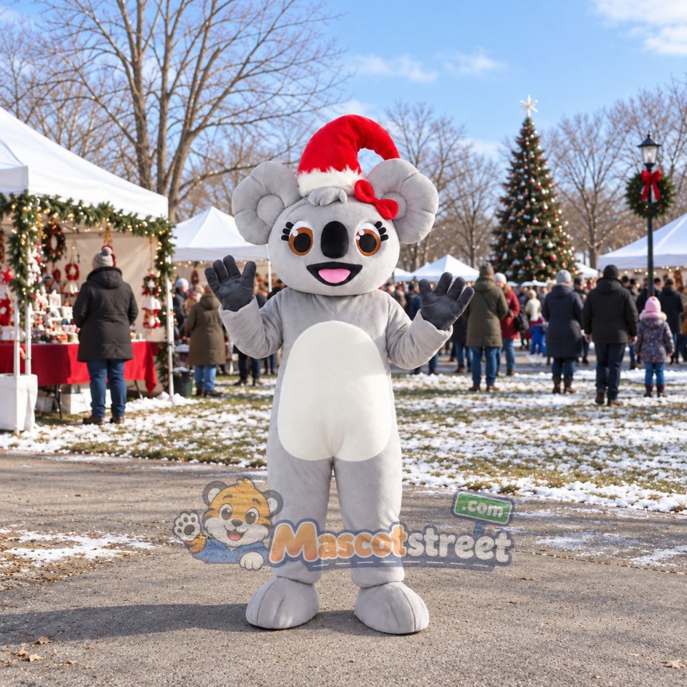 Gray Koala Mascot Costume with Santa Hat Gray Koala Mascot Costume with Santa Hat