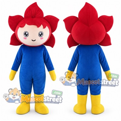 Red Flower Character Mascot Costume with Blue Suit