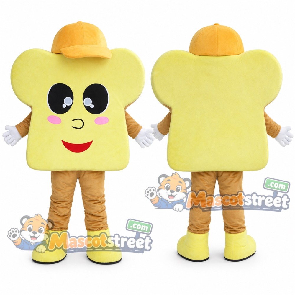 Bread Slice Mascot Costume with Yellow Cap