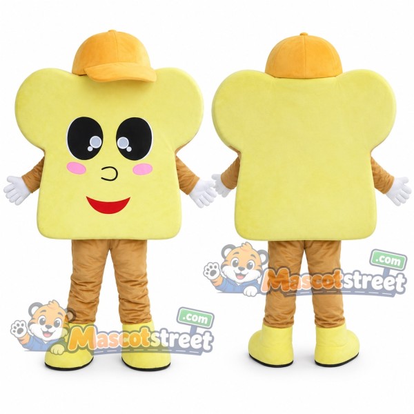 Bread Slice Mascot Costume with Yellow Cap