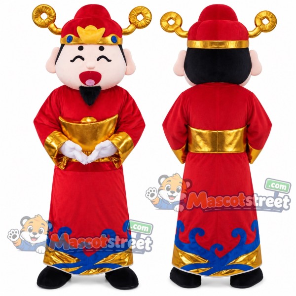 God of Fortune Mascot Costume with Red Robe and Red Hat