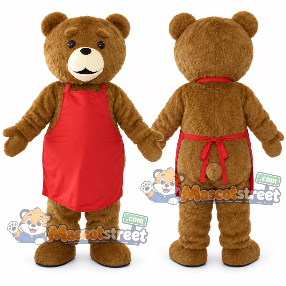 Brown Bear Mascot Costume with Red Apron Brown Bear Mascot Costume with Red Apron