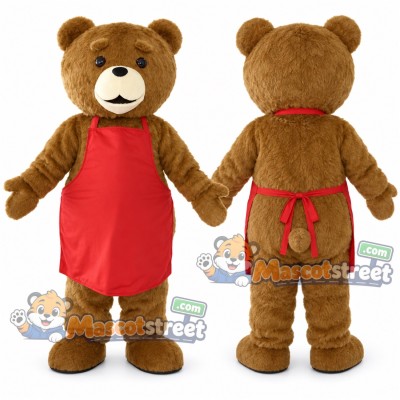 Brown Bear Mascot Costume with Red Apron Brown Bear Mascot Costume with Red Apron