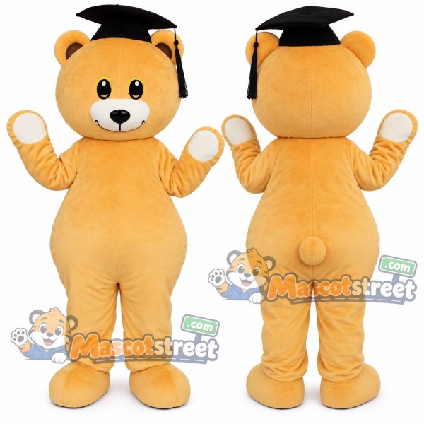 Yellow Bear Mascot Costume with Graduation Cap