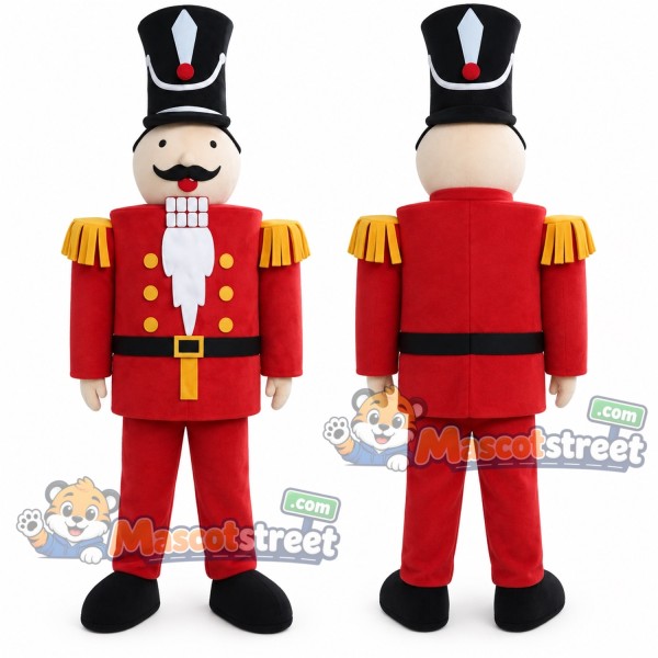 Toy Soldier Mascot Costume with Red Uniform and Black Hat