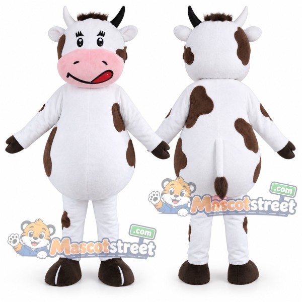 White and Brown Cow Mascot Costume
