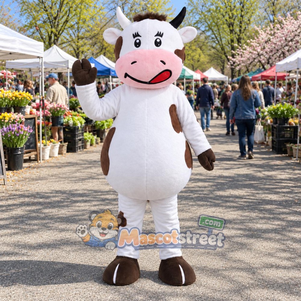 White and Brown Cow Mascot Costume White and Brown Cow Mascot Costume