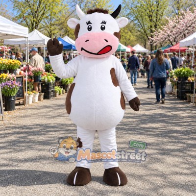 White and Brown Cow Mascot Costume White and Brown Cow Mascot Costume