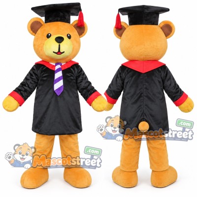 Yellow Bear Mascot Costume with Black Graduation Gown and Cap Yellow Bear Mascot Costume with Black Graduation Gown and Cap
