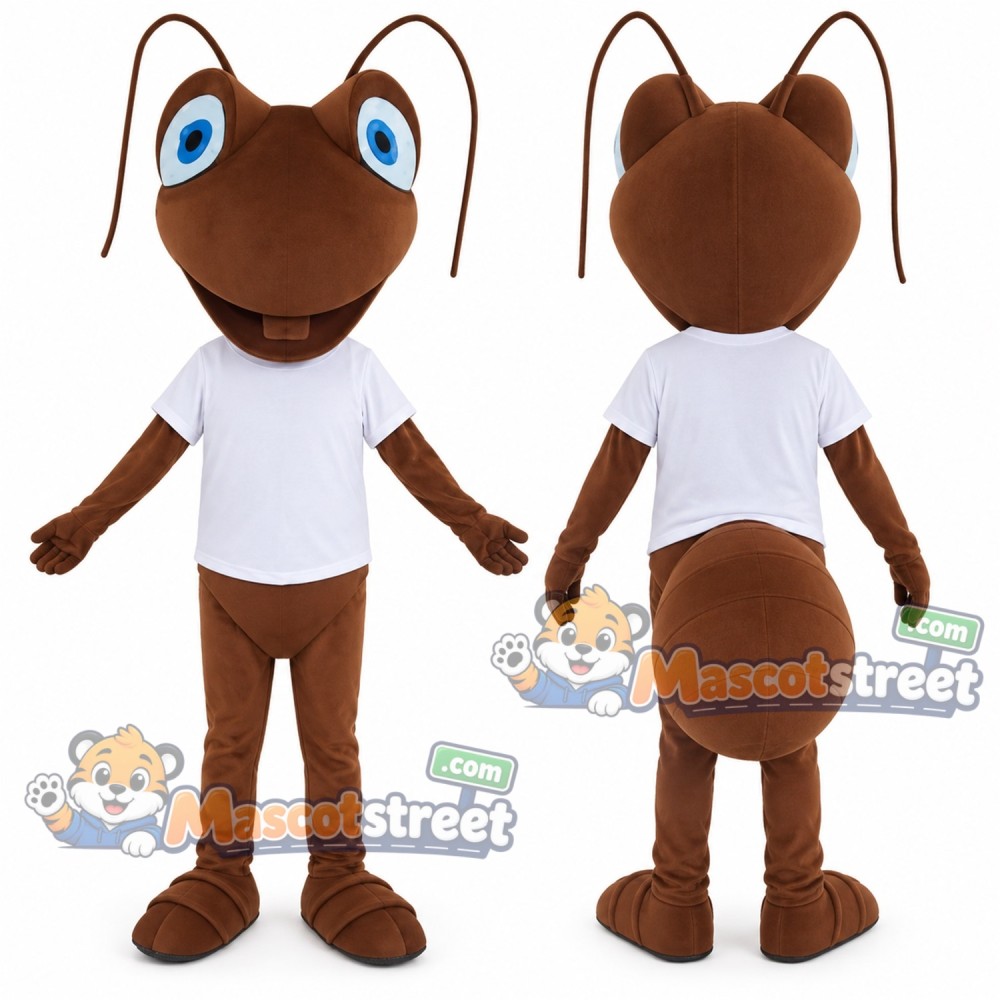Brown Ant Mascot Costume with White Shirt Brown Ant Mascot Costume with White Shirt