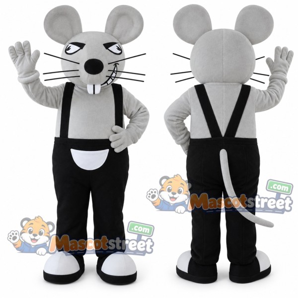 Gray Mouse Mascot Costume with Black Overalls