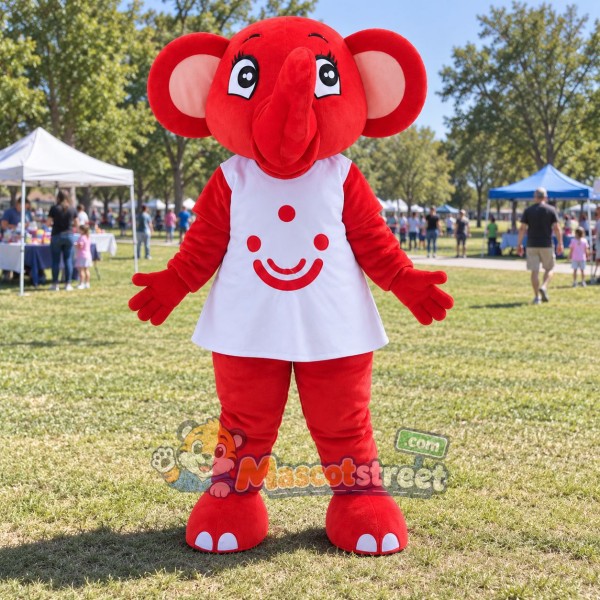 Red Elephant Mascot Costume with White Dress
