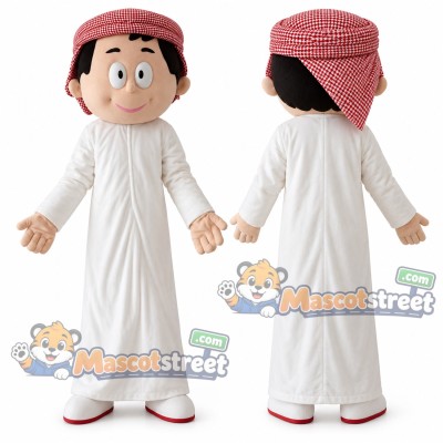Boy Mascot Costume with White Robe and Pink Headscarf