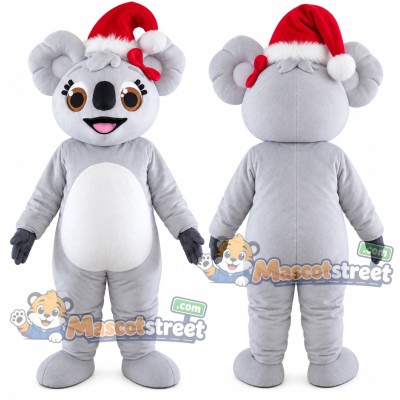 Gray Koala Mascot Costume with Santa Hat Gray Koala Mascot Costume with Santa Hat