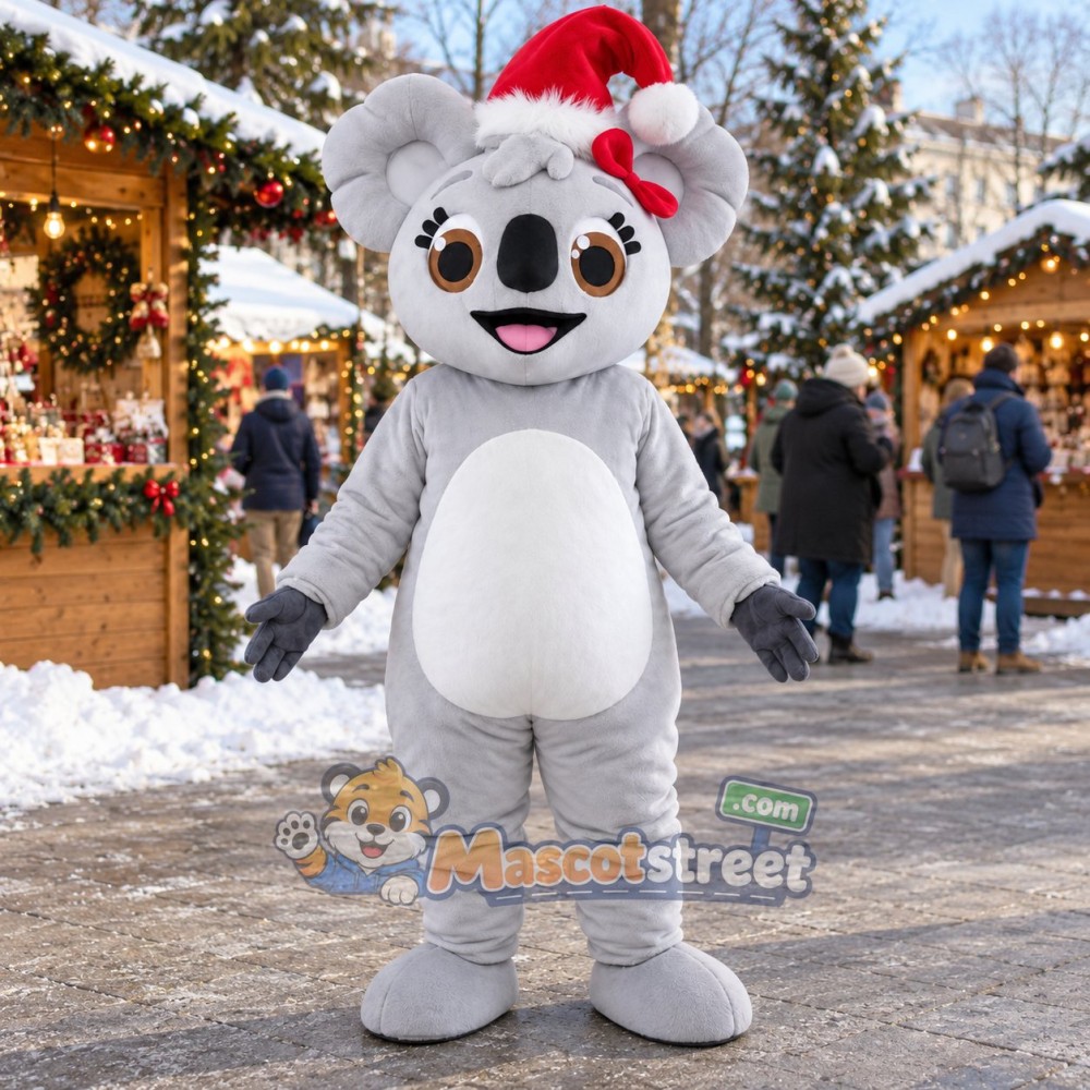 Gray Koala Mascot Costume with Santa Hat Gray Koala Mascot Costume with Santa Hat