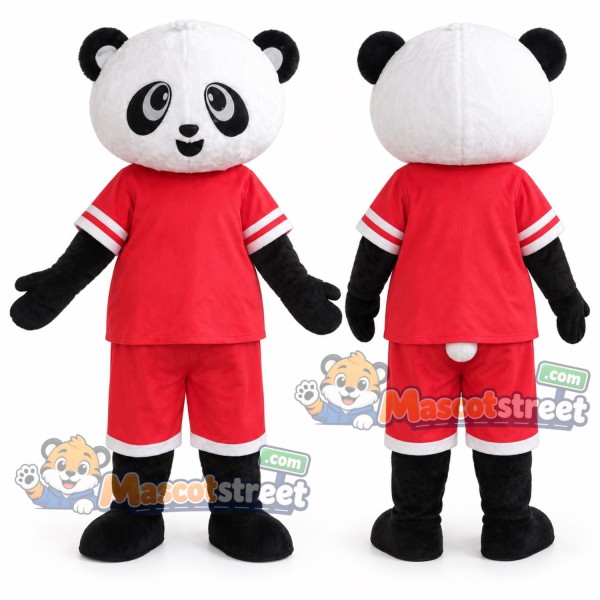 Panda Mascot Costume with Red Sports Uniform