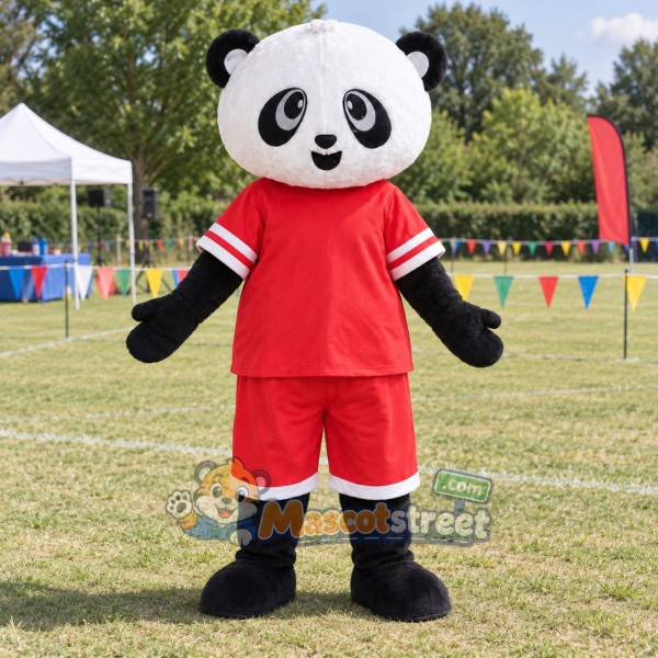 Panda Mascot Costume with Red Sports Uniform