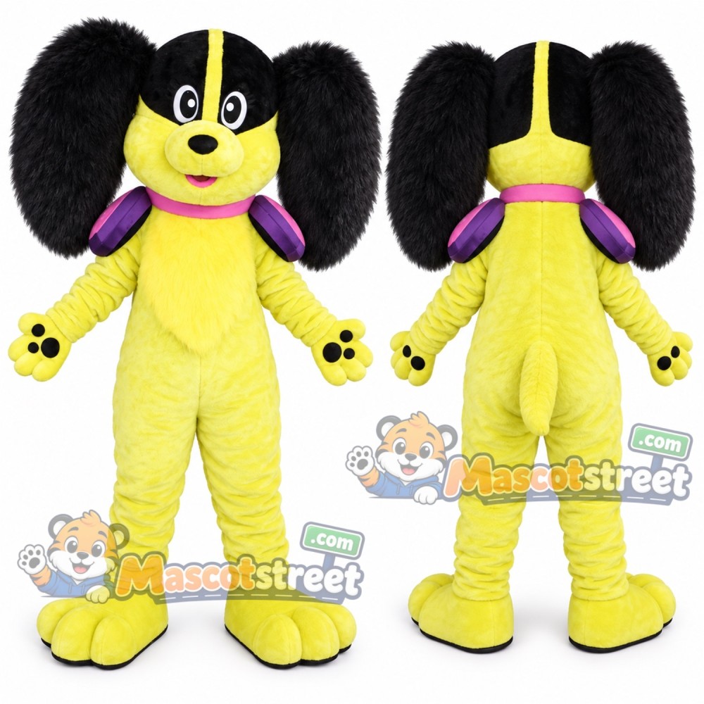 Yellow Dog Mascot Costume with Purple Collar