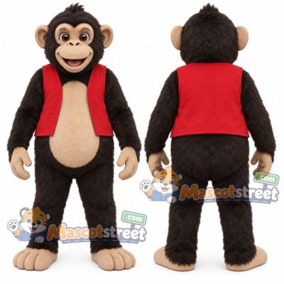 Brown Chimpanzee Mascot Costume with Red Vest