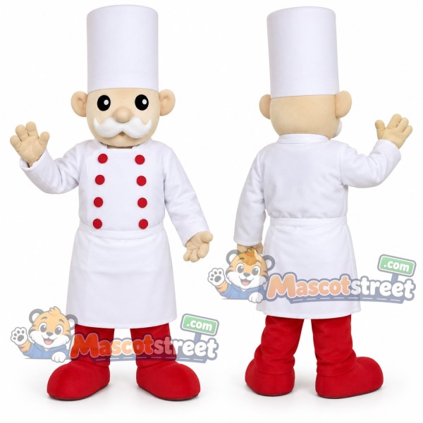 Chef Mascot Costume with White Chef Coat and Tall Hat