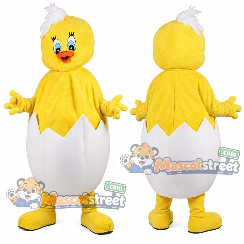Yellow Chick in Eggshell Mascot Costume Yellow Chick in Eggshell Mascot Costume