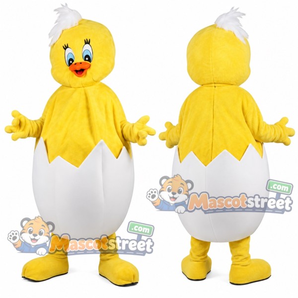 Yellow Chick in Eggshell Mascot Costume