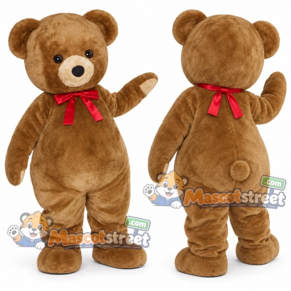 Brown Bear Mascot Costume with Red Bow Tie
