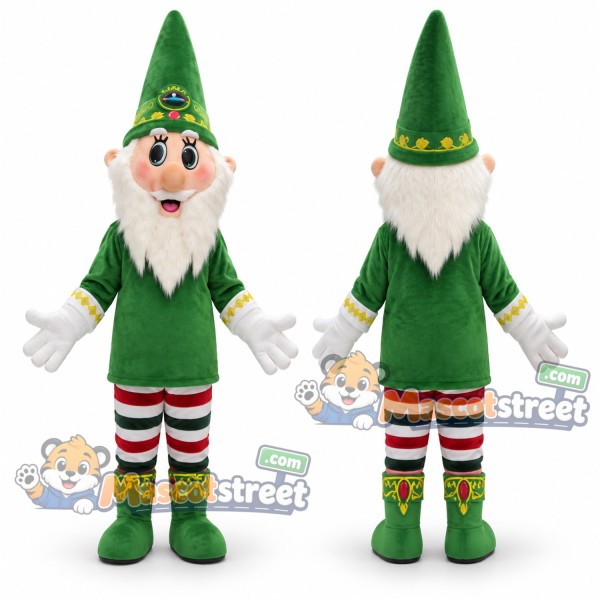 Christmas Elf Mascot Costume with Green Suit and Green Hat
