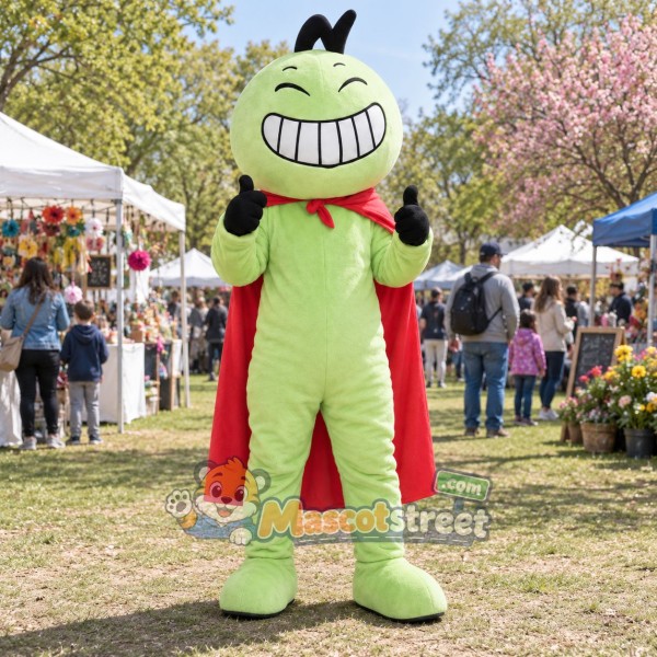 Green Monster Mascot Costume with Red Cape