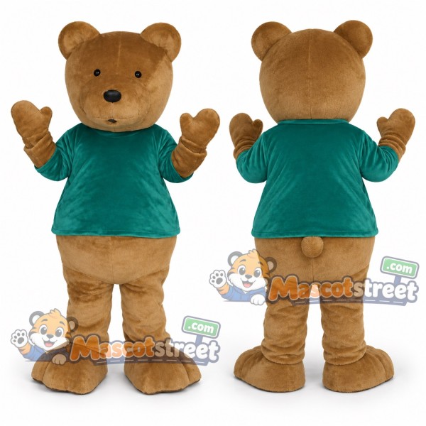 Brown Bear Mascot Costume with Teal Shirt