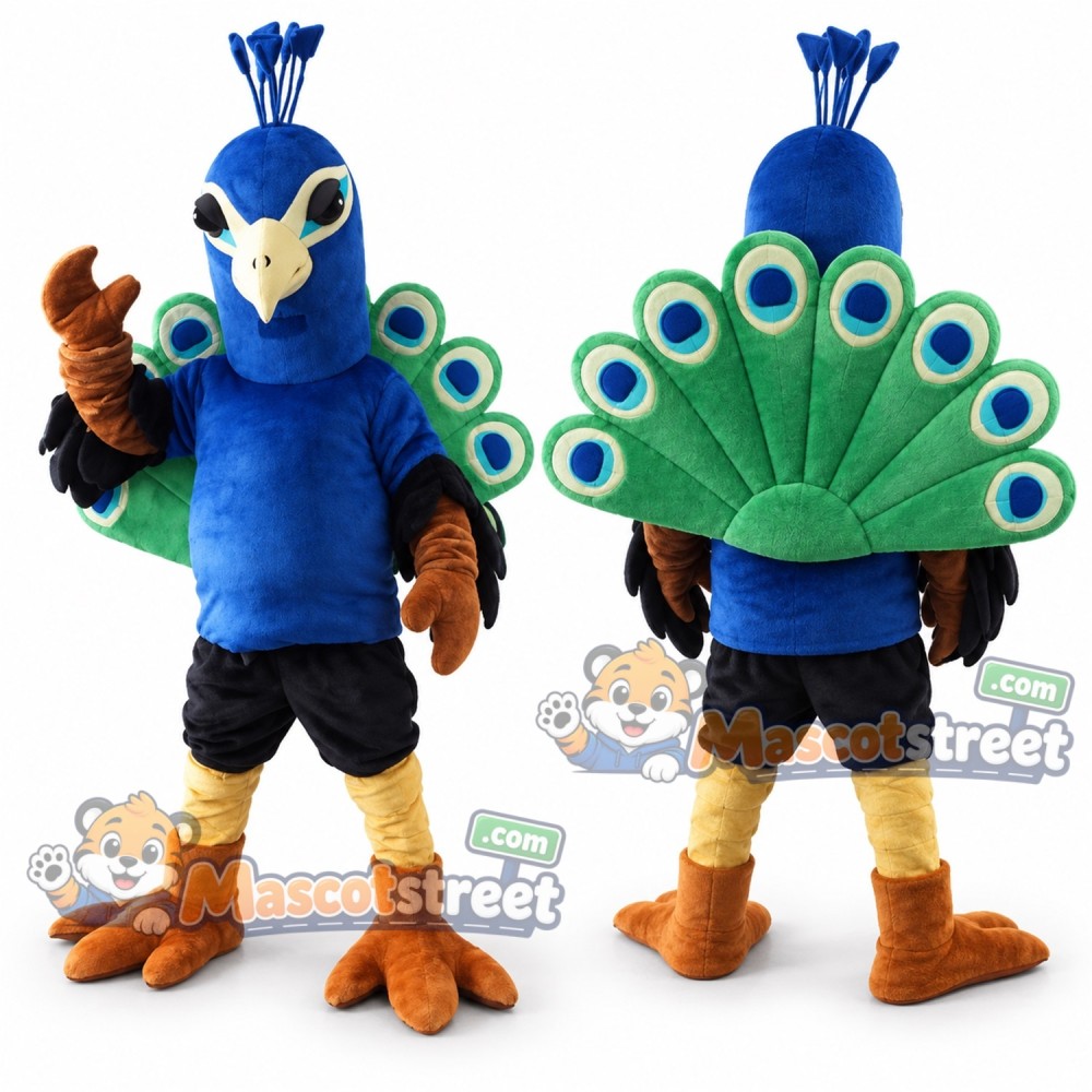 Blue Peacock Mascot Costume with Black Shorts