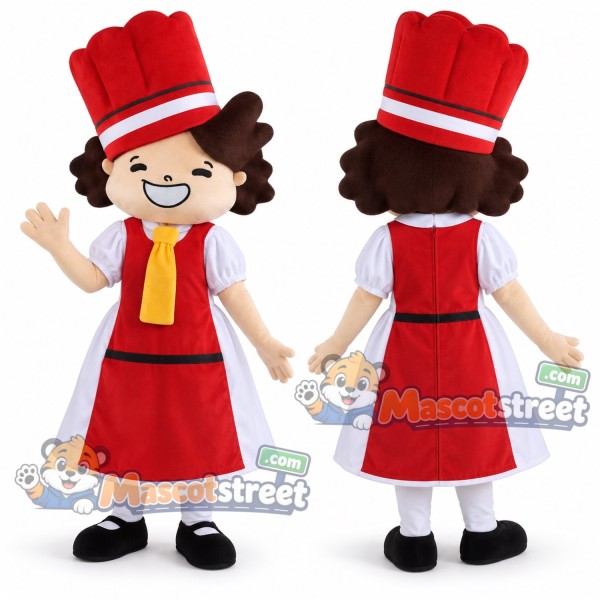Chef Mascot Costume with Red Dress and Red Chef Hat