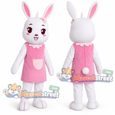 White Rabbit Mascot Costume with Pink Dress