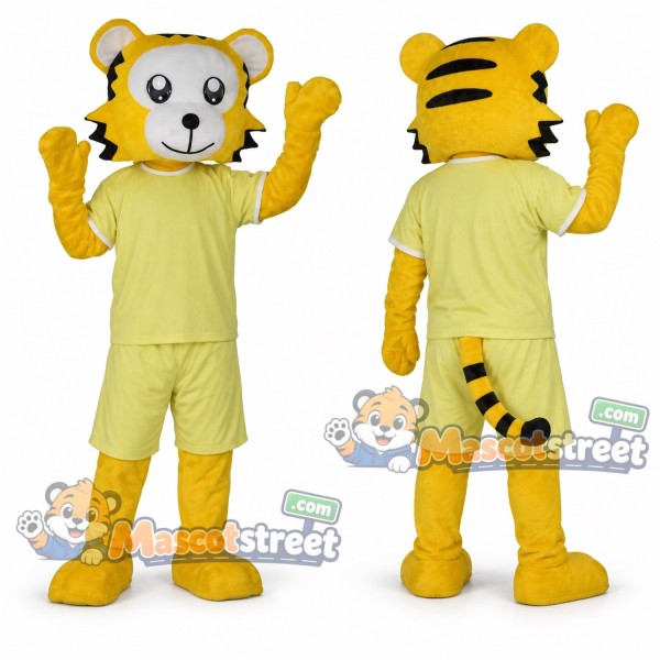 Yellow Tiger Mascot Costume with Yellow Sports Uniform